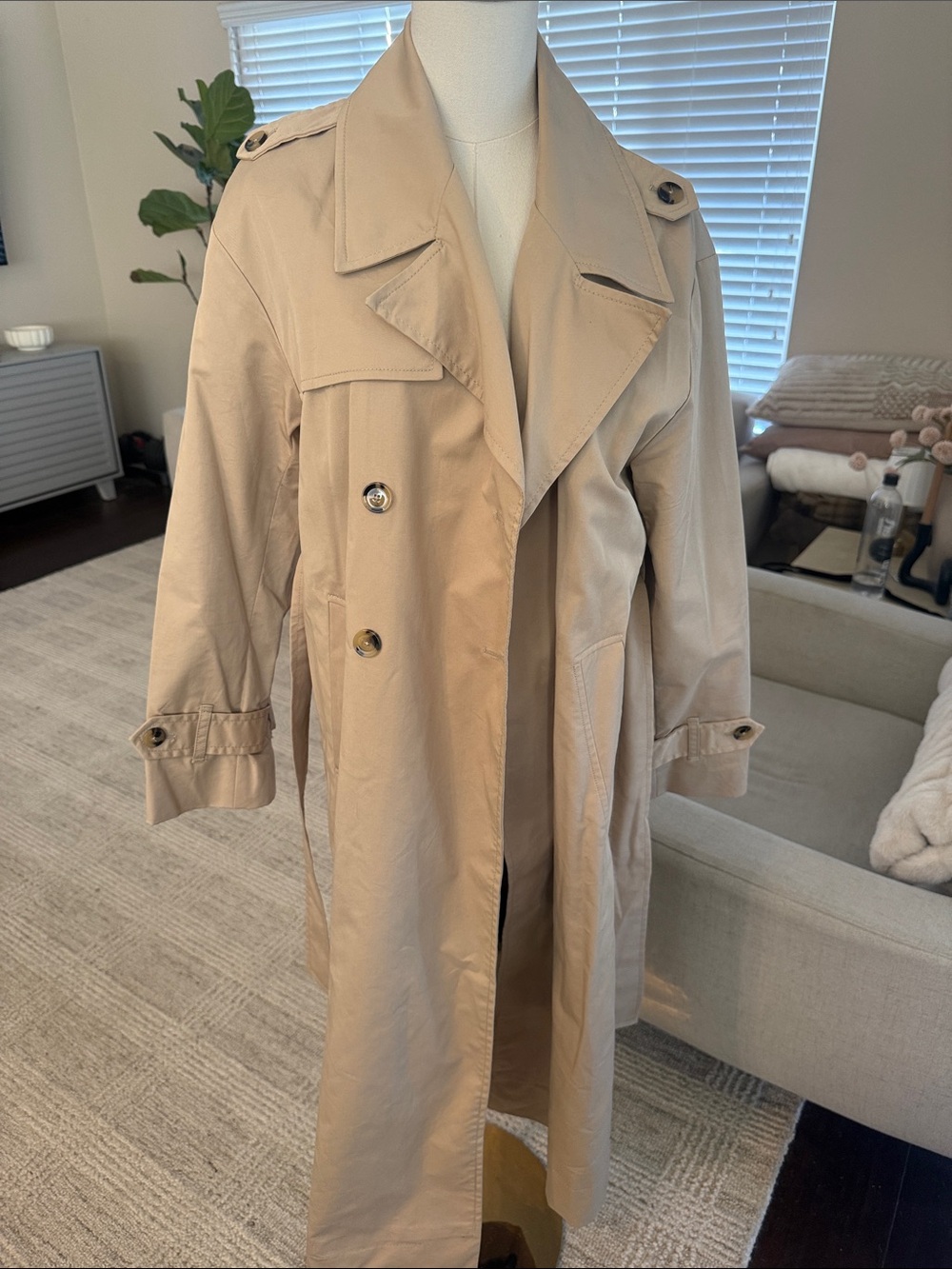 Mango Beige Double-Breasted Trench Coat